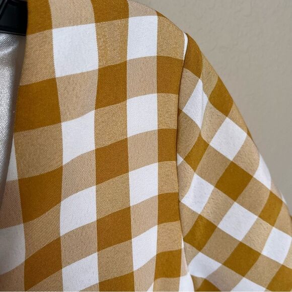 THML Mustard/White Checkered Short Sleeve Romper Gray Stripe Bottom Size Small - Picture 5 of 12